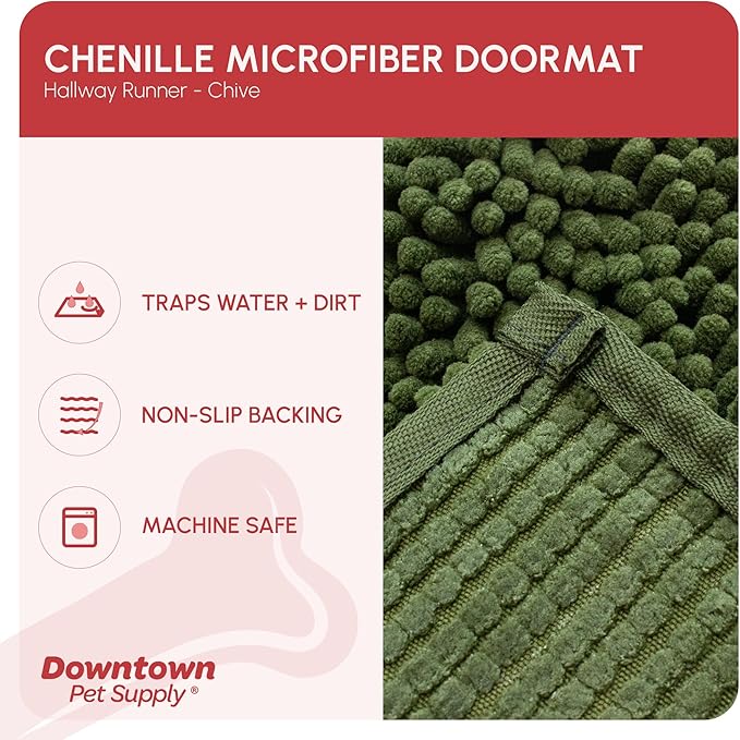 My Doggy Place Microfiber Dog Mat for Muddy Paws, 8' x 2' Chive - Non-Slip, Absorbent and Quick-Drying Dog Paw Cleaning Mat, Washer and Dryer Safe - Hallway Runner