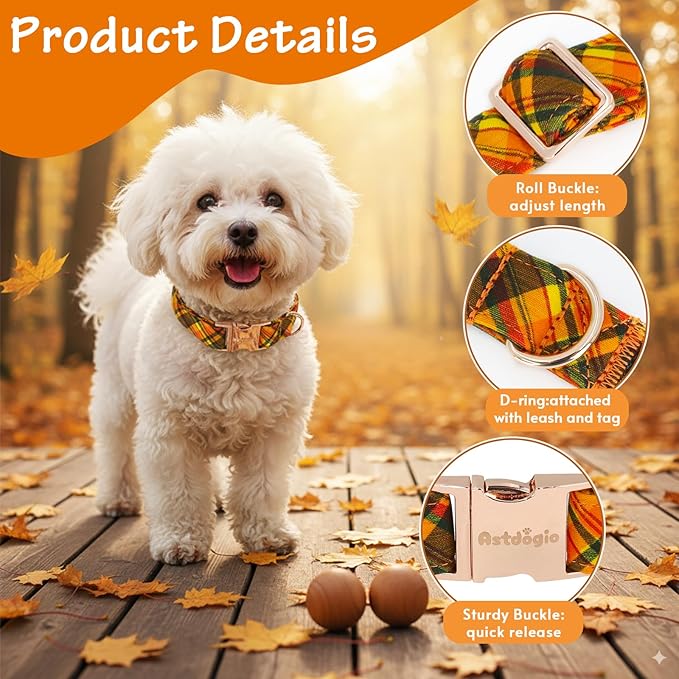 Cotton Fall Dog Collar, Halloween Dog Collars for Large Dogs, Soft Adjustable Cute Dog Collars, Brown Orange Stripe for Small Medium Large Dogs, Perfect for Girl or Boy Dog Collars-L
