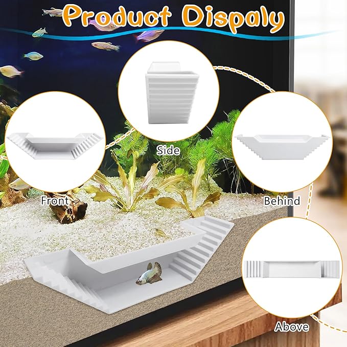Aquarium Underground Tunnel Small Fish Cave Hideout with 2 Entrances Under Gravel Viewing Shrimp Tunnel Plastic Fish Tank Decoration (White)
