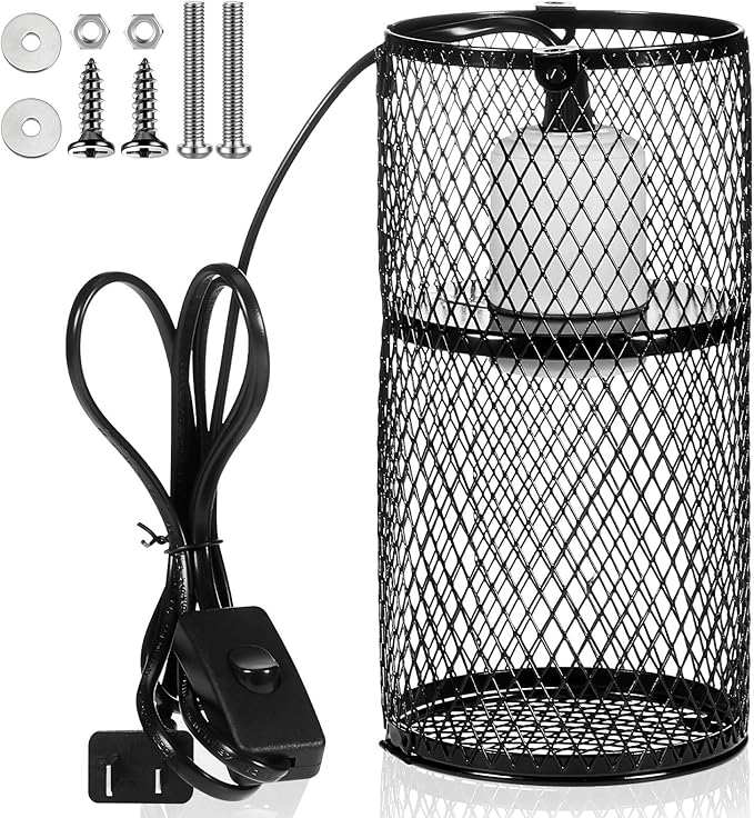 VIHOSE 1 Pcs Reptile Heat Lamp Guard with 150W Ceramic Heat Emitter Basking Anti Scald Heating Lamp Holder Mesh Cage Reptile Protection Lampshades for Lizard Snake Chick, Bulb Not Included