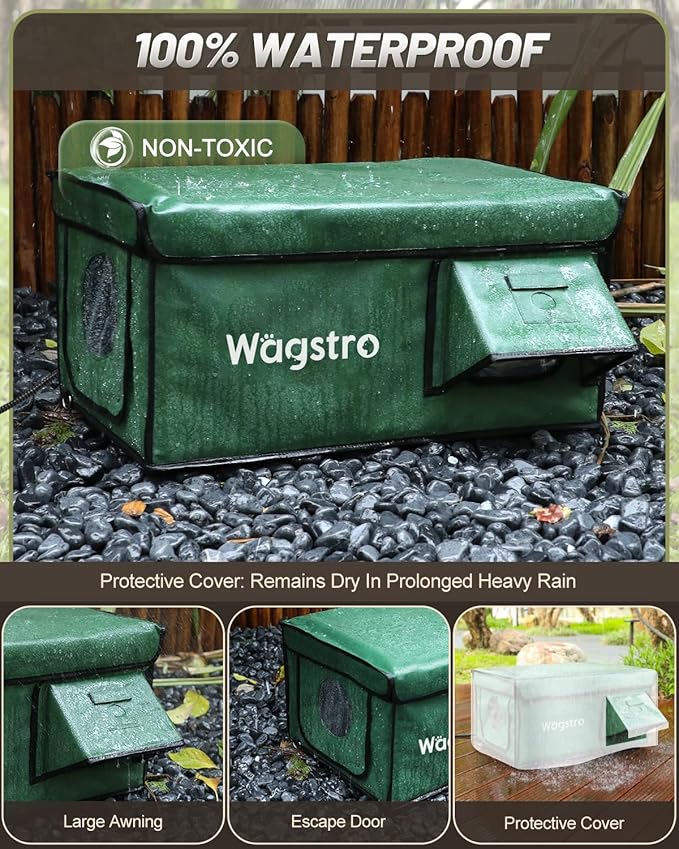 Heated Cat House for Outside, Waterproof Awning & Escape Door Heated Cat Houses for Indoor/Outdoor Cats in Winter, Elevated & Insulated Outdoor Cat Shelter for Feral Cat(Green, 25.2"x16.5"x13")