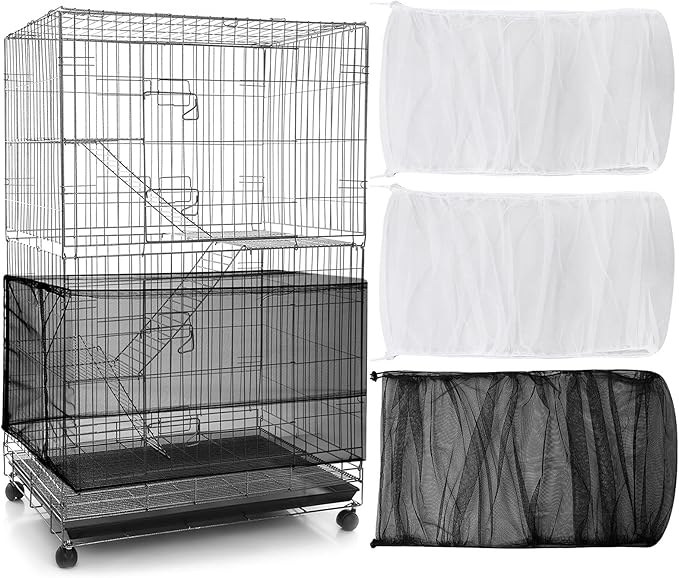 3 Pieces Large Adjustable Bird Cage Cover Seed Feather Catcher Birdcage Nylon Mesh Net Cover Soft Skirt Guard for Parakeet Macaw African Round Square Cage (118 x 15 Inch in Circumference and Width)