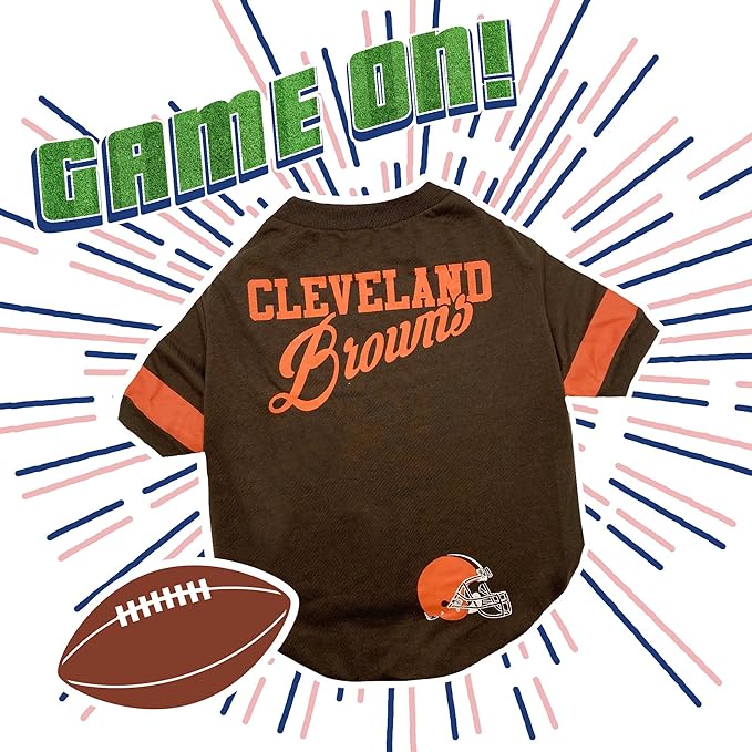 Pets First NFL Cleveland Browns Dog & Cat T-Shirt, Large. Football PET TEE Outfit with New & Updated Fashionable Stripe Design, Durable & Cute (CLE-4146-LG)