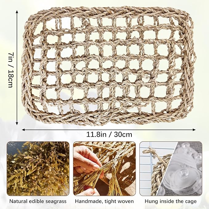 Hamiledyi Rabbit Seagrass Activity Mat Bunny Toy Hanging Rabbit Chew Toys for Teeth Bunny Enrichment Toys Seagrass Protector Mat Small Animal Toys for Chinchilla Guinea Pigs Hamsters Rats Rodent
