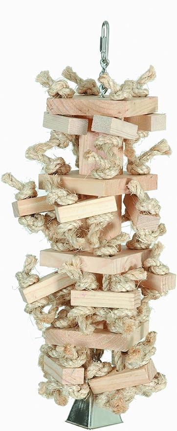Featherland Paradise - Knots N Blocks Natural Wood Large Bird Toy - Parrot Toys - Bird Toys for Parrots, Cockatoos, Macaws, Large Birds