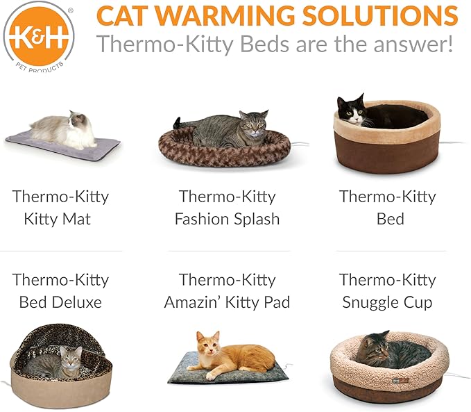 K&H Pet Products Thermo-Kitty Bed Heated Cat Beds for Large Indoor Cats & Dogs, Calming Warming Pillow Pet Bed, Machine Washable, Removable Heater, Safety Listed - Large 20" Round Sage/Tan