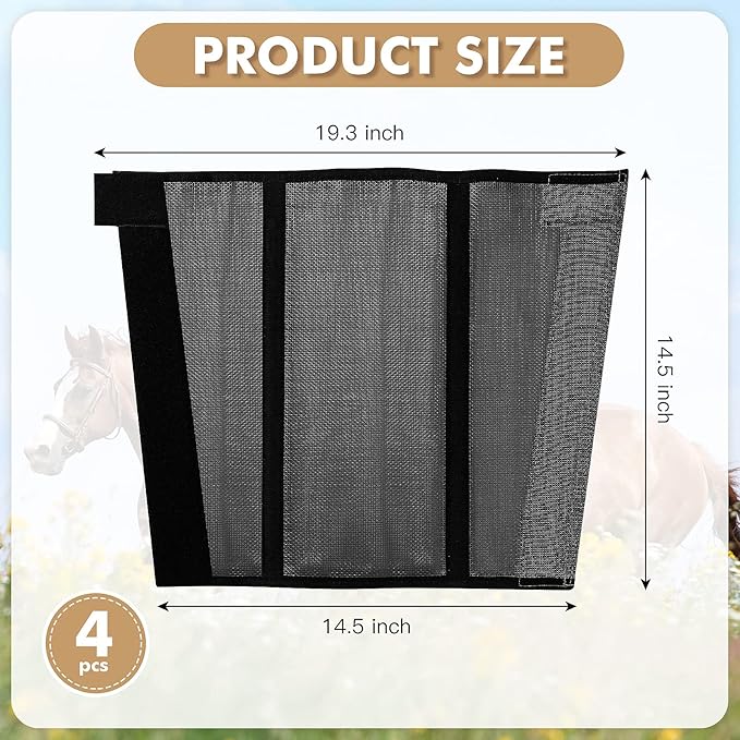 4 Sets Fly Boots Loose Fitting & Non-Slip Horse Fly Leggings No More Horsefly Nuisance Greatly Reduce Stomping Breathable with Natural Air Flow