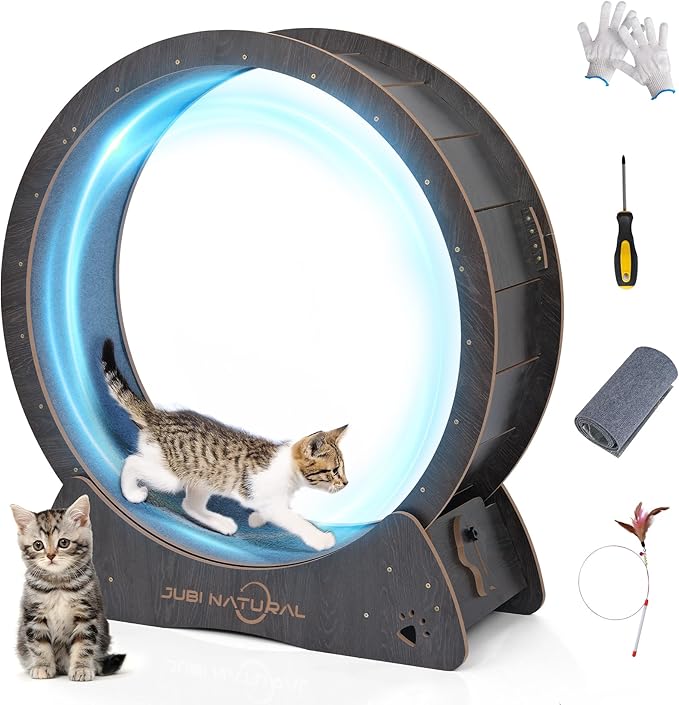 Cat Exercise Wheel, 33.9" Cat Running Wheel for Indoor Cats with Quiet Carpeted Runway, Cats Treadmill Wheels with Locking Mechanism, Cat's Weight Loss and Health - Black