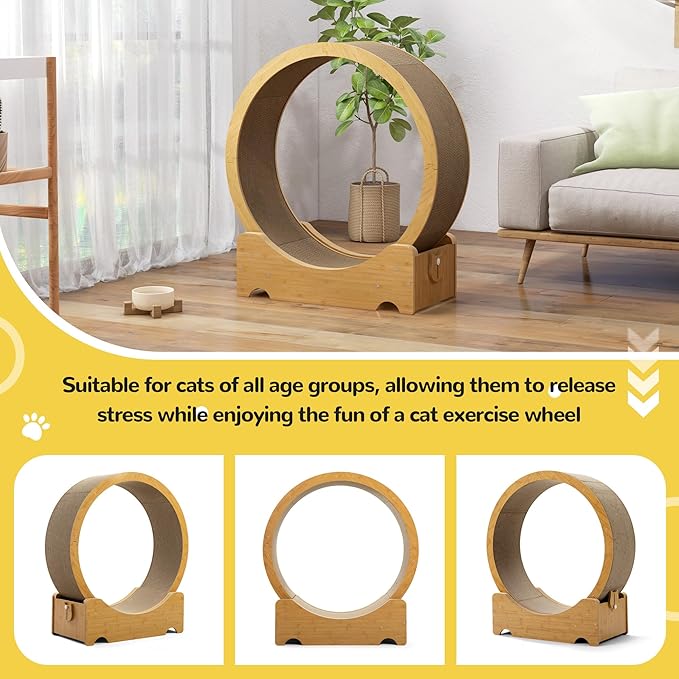 COZIWOW Cat Exercise Wheel 34" - Large Treadmill with Scratching Pad & Locking Mechanism - Promotes Indoor Cats' Health and Fitness