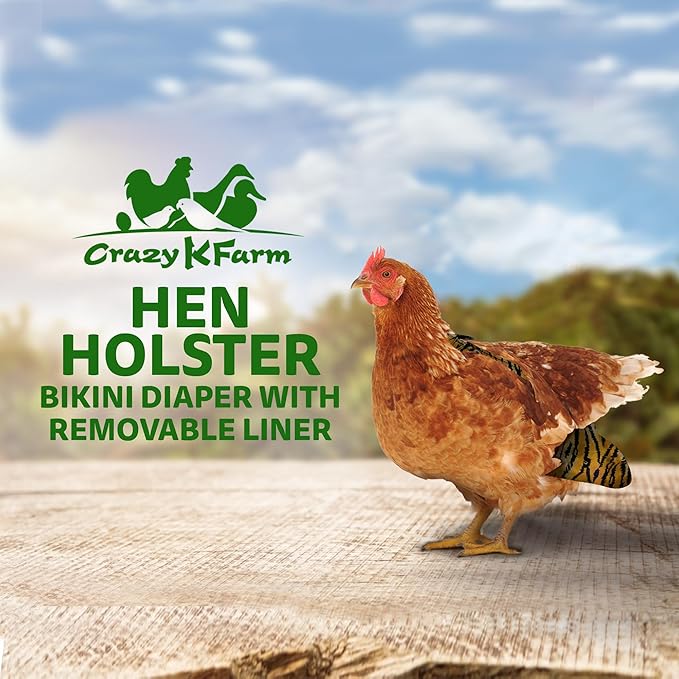 Hen Holster Bikini Diaper, Bird Diaper & Harness for Hens, Roosters, Ducks, Geese - with Removable Vinyl Liner, Adjustable Fit for Outdoor Adventures & Indoor Use - Easy to wear - S/M, Tiger