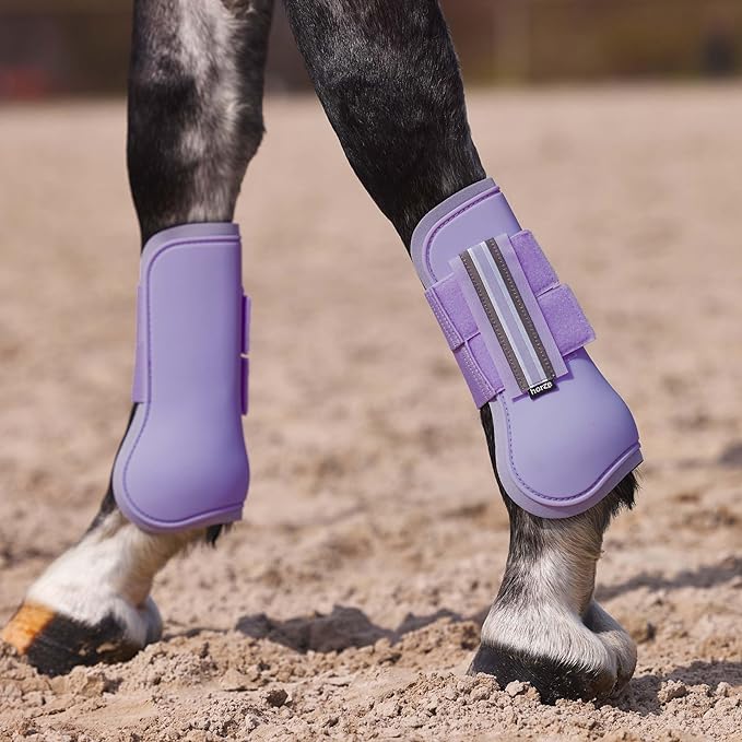 HORZE Adepto Open Front Tendon Boots | Durable Shell with Neoprene Lining - Languid Lavender Purple - Pony