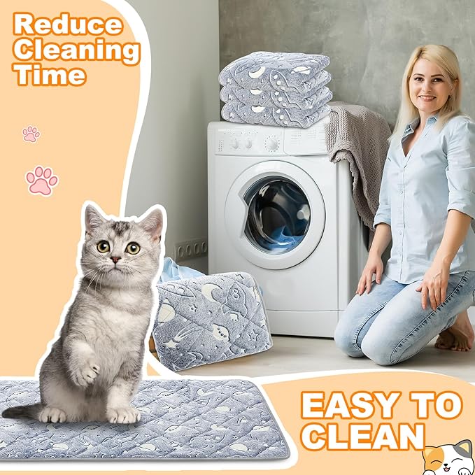 Riakrum 4 Pack Self Warming Cat Mat Heating Cat Bed 24" x 18" Thermal Dog Self Warming Pad Pet Heating Pad Non Slip Bottom Washable with Storage Bag for Indoor Outdoor Kitten Pet(28 x 45 Inches)