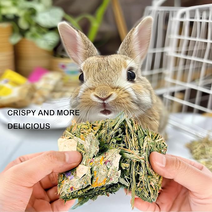 Rabbit Toys 20 Pack Bunny Toys Bunny Chew Toy Guinea Pig Treats Timothy Hay Toy Chips with Herbal Flowers Timothy Hay Grass Hamster Snacks Chinchillas Gerbils for Small Animals Teeth