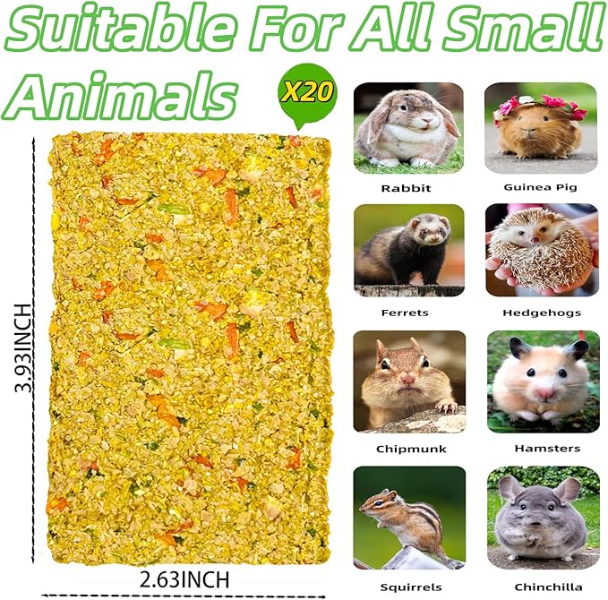 Rabbit Toys 20pcs Crispy Bunny Chew Treat Guinea Pig Timothy Hay Chips Compressed Hamster Molar Snack for Grinding Teeth Nutritional Chinchillas Food Dental Squirrel Gerbil Rat Chipmunk Pet