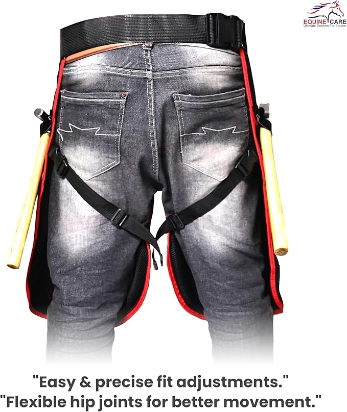 Equine Care Farrier Apron Chaps – 2mm Cowhide Suede Leather, 500 GSM Canvas, 23" Length, Adjustable Waist (28–52"), Ambidextrous Knife Pockets, Magnets & Loops – Horseshoeing & Hoof Trimming.