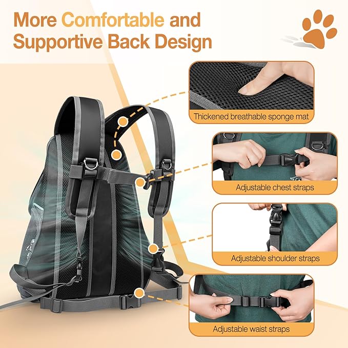 YUDODO Dog Front Carrier Backpack with Sunshade Hood, 2 Head-Out (Front & Side) Breathable Pet Carrier for Small Dogs, Ventilated Lightweight Doggy Backpack for Hiking Outdoor (Upgraded – Black, L)