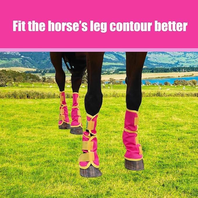 Fly Boots for Horses Set of 4 – Breathable Mesh Leg Protection for Summer with Ventilated Design & All-Day Comfort （Pink，Large