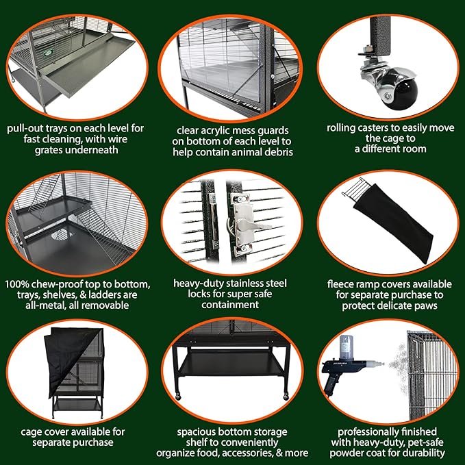 Durable All-Metal Mansion Cage (Add-On II) for Chinchillas, Rats, Ferrets, Degus, Prairie Dogs