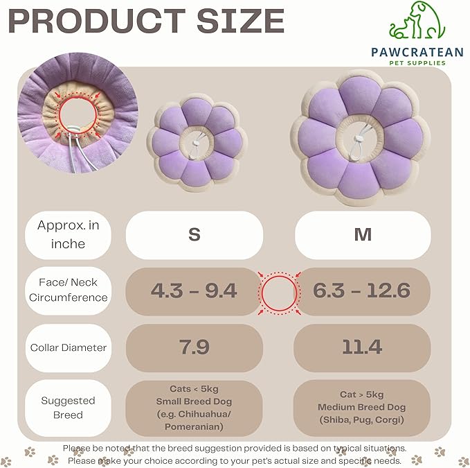 Adjustable Comfy Flower Style Elizabeth Collar for Cats Puppies Soft Recovery Cone Pet Protective Neck Collar (Purple, Small)