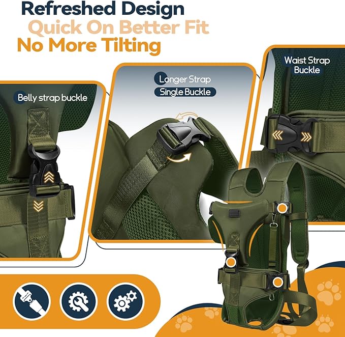 Pet Dog Front Carrier Backpacks, Legs Out Secure-Fit Dog Front Carrier for Small Dogs Up to 17 lbs, Adjustable Hands Free Pet Chest Carrier for Hiking Cycling (S, Army Green)