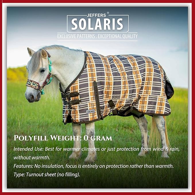 Jeffers Pony Poppins Solaris 1200 Denier Turnout Blanket Brown & Cream Plaid 60" - Waterproof, Breathable Horse Blanket with 0 gram Polyfill, No Insulation, Ideal Protection for Wind & Rain,