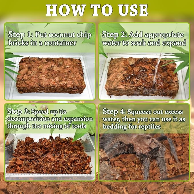 ZeeDix Coconut Husk for Reptiles, Organic Coconut Chips Substrate Coco Husk Snake Bedding, Coco Coir Chips Reptile Substrate for Ball Python, Tortoises, Geckos, Lizards, Hermit Crab, Lizard, Tarantula