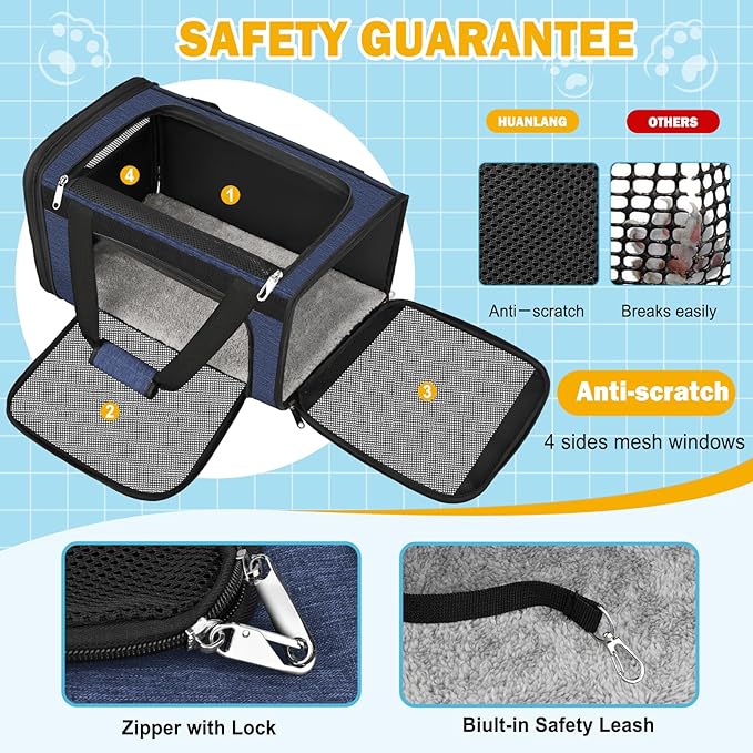 HUANLANG Cat Carrier Airline Approved,Soft-Sided Dog Carriers for Small Dogs Medium Cats,Pet Travel Carrier Up to 20 Lbs,Collapsible Cat Bag