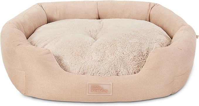 TOWN & COUNTRY EVERYDAY CuddleTown Faux Linen Comfy Cozy Cuddler Pet Bed, Supportive & Calming, Non-Slip Bottom, Machine Washable Cover, Warm Taupe, Small 22"x20"x7"