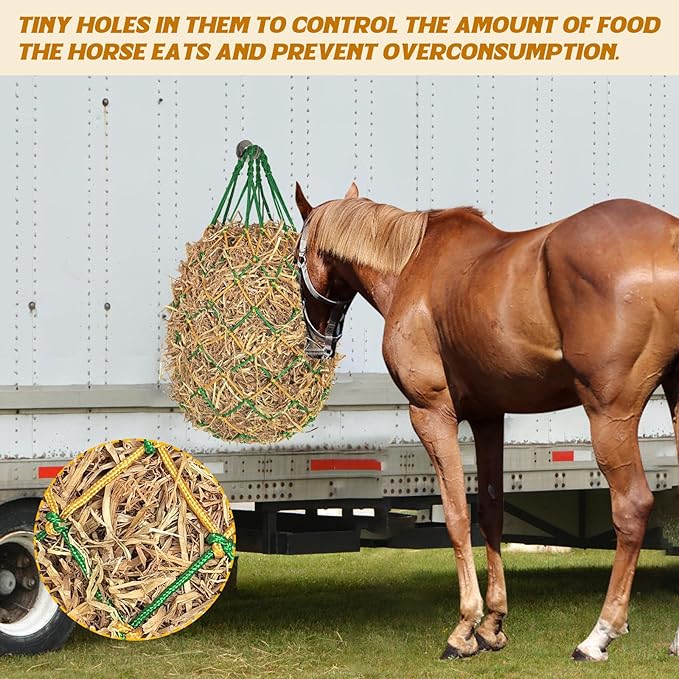 2PCS Hay Nets for Horses,2.36"x2.36" Holes 40”Horse Hay Feeder Net for Slower Feeding,Strong Load-Bearing Hay Bag Hanging for Horse Stable Trailer (Green)