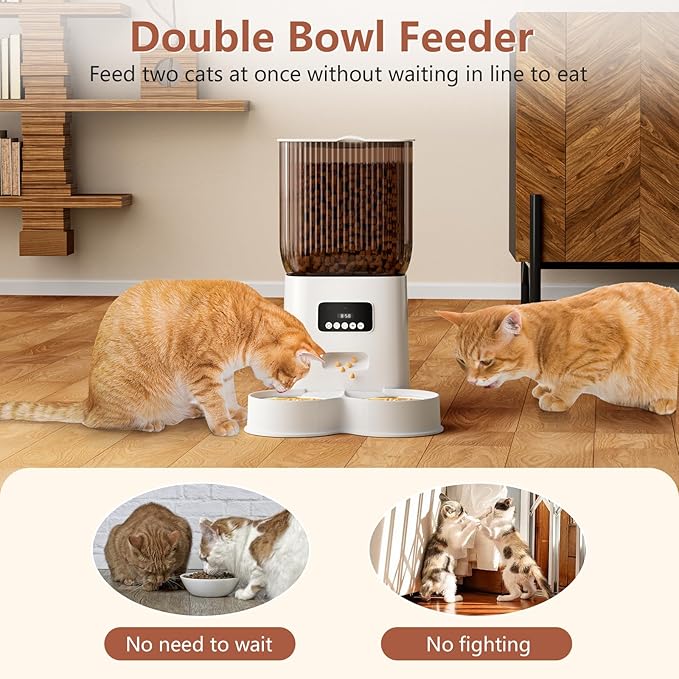 Automatic Cat Feeder, 5L Timed Cat Food Dispenser with Dual Power Supply, Pet Feeder up to 9 Meals per Day for 2 Cats, Automatic Pet Feeder for Small Dogs Indoor(Botton)