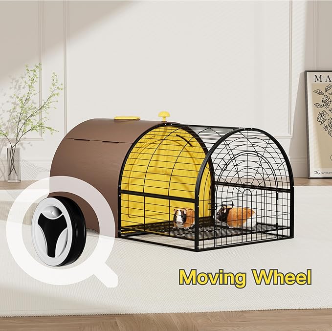 Durable Plastic Rabbit Hutch Bunny Cage Indoor Outdoor Guinea Pig Cage with Waterproof Shell, Easy Tray, Separable Hutch, Revolving Doors, Smooth Wheels