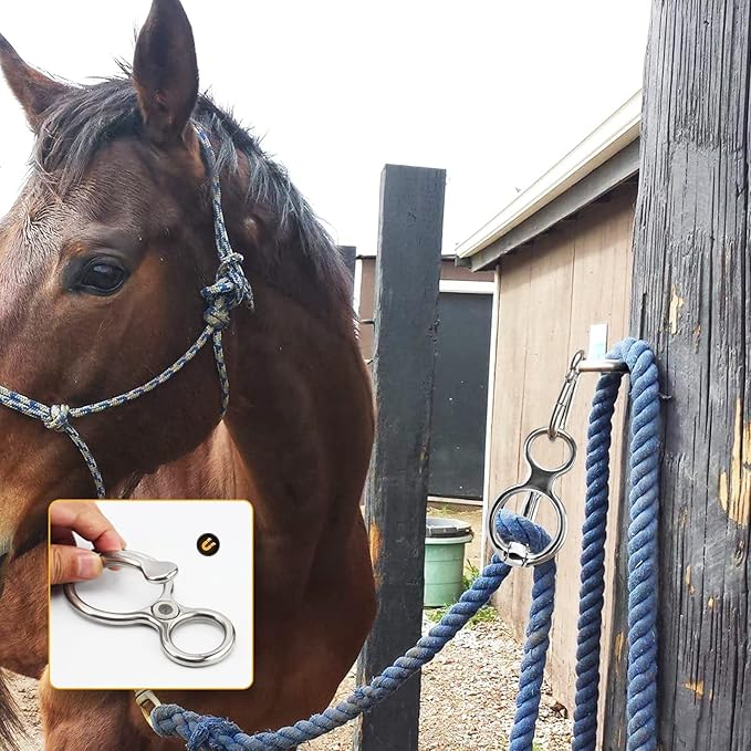 2pcs Horse Tie Ring, Heavy Duty Stainless Steel Tie Ring Horse Training Equipment with Eye Bolt,Quick snap,Humane and Safe Tie Way