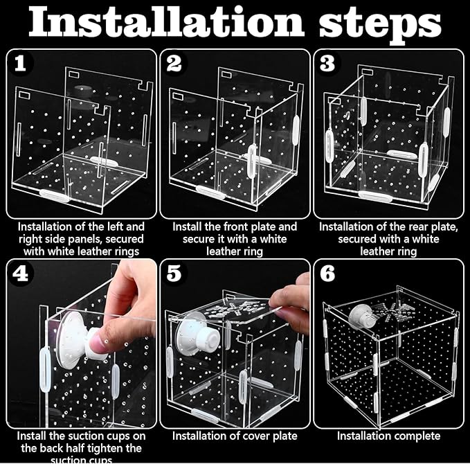 Acrylic Fish breeding Box, Transparent Fish Isolation Box, Fish Separation Box for Aquarium, Hatchery Incubator with Suction for Shrimp Guppy Clownfish Small Fish (3.9 x 3.9 x 3.9Inch)