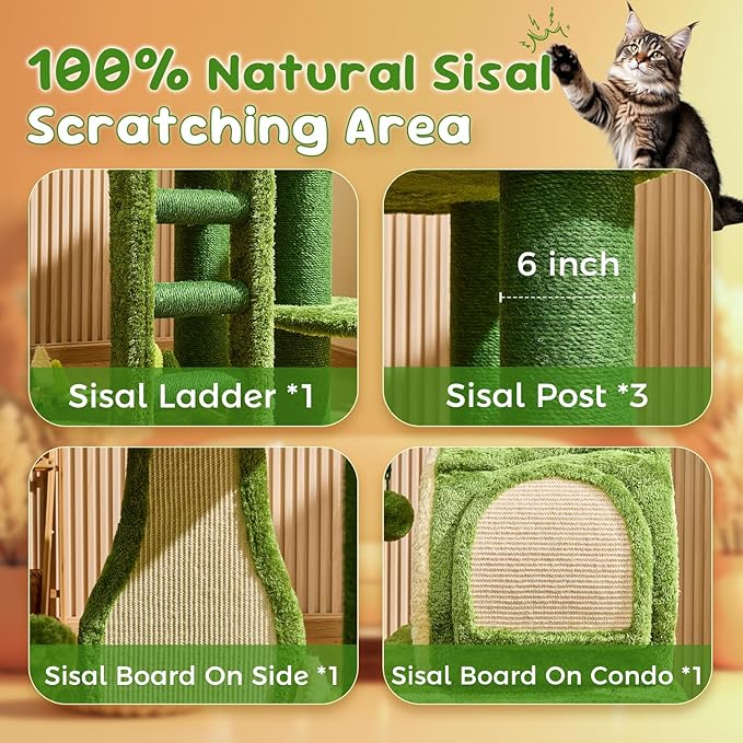 80.3'' Modern Cat Tree, Tall Cat Tower for Indoor Cats Adults, Luxury Climb Tower with Scratching Post, Heavy Duty Cat Condo with Ladder, Toys, Double Sided Mat, Lotus Perch for Multi-Cat Families