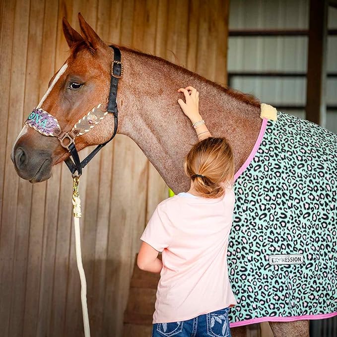 Jeffers Expression Fleece Cooler for Horses, Standard Neck, Party Cheetah 69"- Equine Towel Blanket, Moisture Absorbent, Light Weight, Best for Drying, Exercise, Bathing, Adjustable Belly Bands
