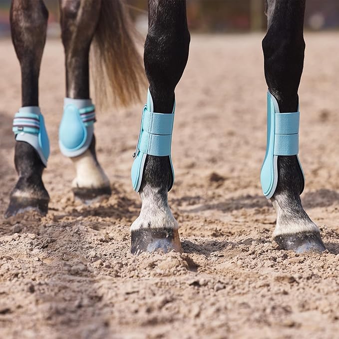 HORZE Adepto Open Front Tendon Boots | Durable Shell with Neoprene Lining - Canal Blue - Cob