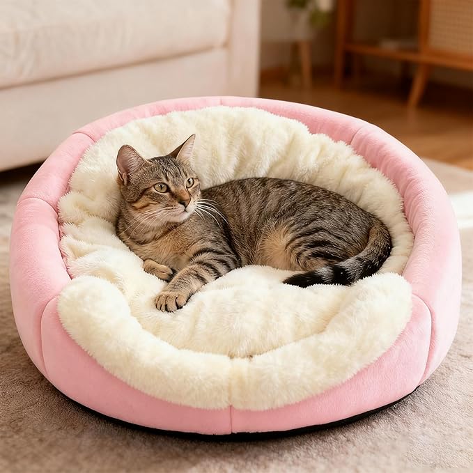 Lcybem Cat Beds for Indoor Cats - Rabbit-Shaped Cat Cave Bed with Hanging Toy,Super Soft Calming Pet Bed for Kitten,Small Dog,Warm Plush&Machine Washable&Removable Cotton Pad,cat Hideaway