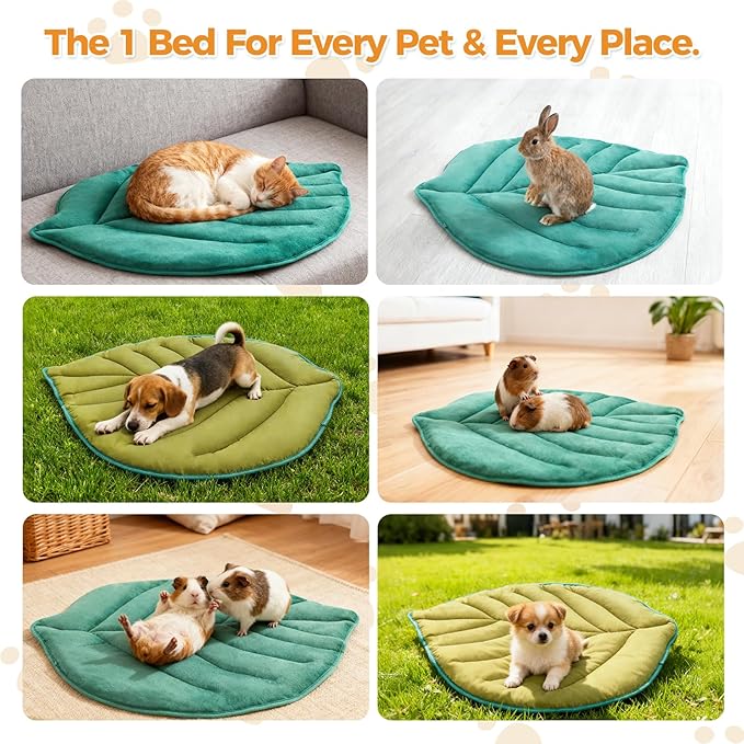KOOLTAIL Upgrade Self Warming Cat Bed for Winter, Reversible Extra Cozy Pet Sleeping Blanket Pad for All Season, Thicken Self Heating Puppy Mats with Thermal Foil for Crate, Floor, Outdoor, Green Leaf
