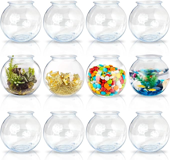 Plastic Ivy Bowls - 12 Pack - 16 Oz - Fish Bowl for Drinks, Home Décor, Unbreakable Centerpiece, Carnival Game Accessory, Candy Dishes, Ornament Holder, Party Supplies, Sweet Treats