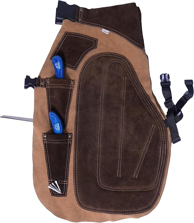 Equine Care Farrier Apron Chaps – Cowhide Suede Leather, Foam Padded Thigh and Back Support, Adjustable Waist, Tool Pockets, Magnetic Nail Holders (27 inches (70 cm))