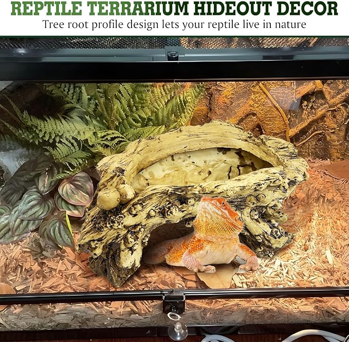 Hamiledyi Gecko Tank Accessories Reptile Hide Cave Resin Bark Reptile Hideouts Simulation Tree Trunk Hideout Terrarium Decor for Hermit Crabs Leopard Gecko Lizard Bearded Dragon (11.81" L x 4.72" H)