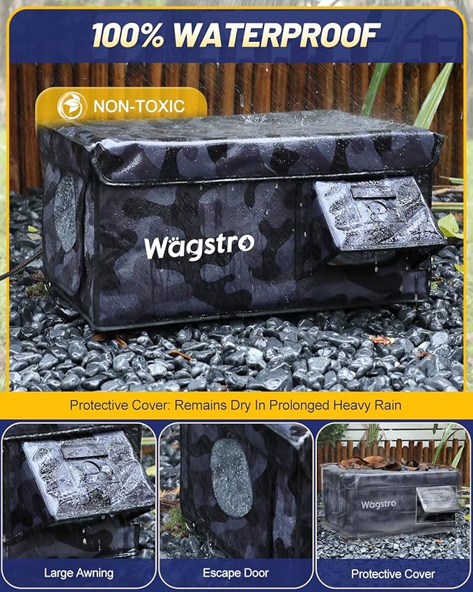 Heated Cat House for Outside, Waterproof Awning & Escape Door Heated Cat Houses for Indoor/Outdoor Cats in Winter, Elevated & Insulated Outdoor Cat Shelter for Feral Cat(Black Camo, 16.5"x12.6"x13")