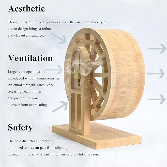 Hamster Wheel – Silent Hamster Toys, 7 Inch Chinchilla Wheel for Syrian, Dwarf Hamsters, Gerbil Wheel – Bamboo Cage Accessories, Exercise Wheel, Small Animal Toy