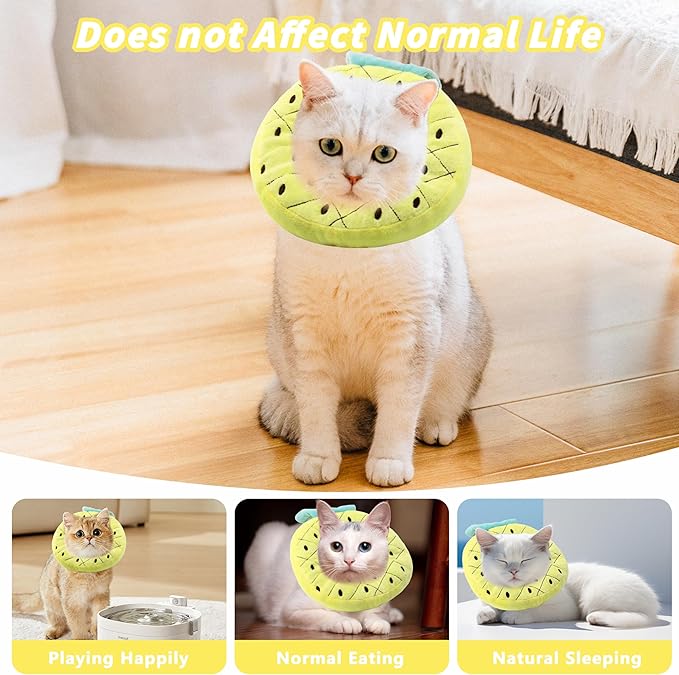 Soft Cat Cone Collar, Cute Cat Recovery Collar Suitable for Small, Medium, Large Cats,Elizabethan Neck Collar for Cats After Surgery (Pineapple, Medium)