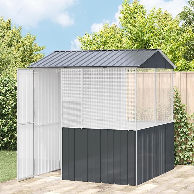 Walk-in Bird Aviary Cage, Suitable for Various Small Animals, Anthracite Galvanized Steel, 82.3"x84.6"x91.7",-357