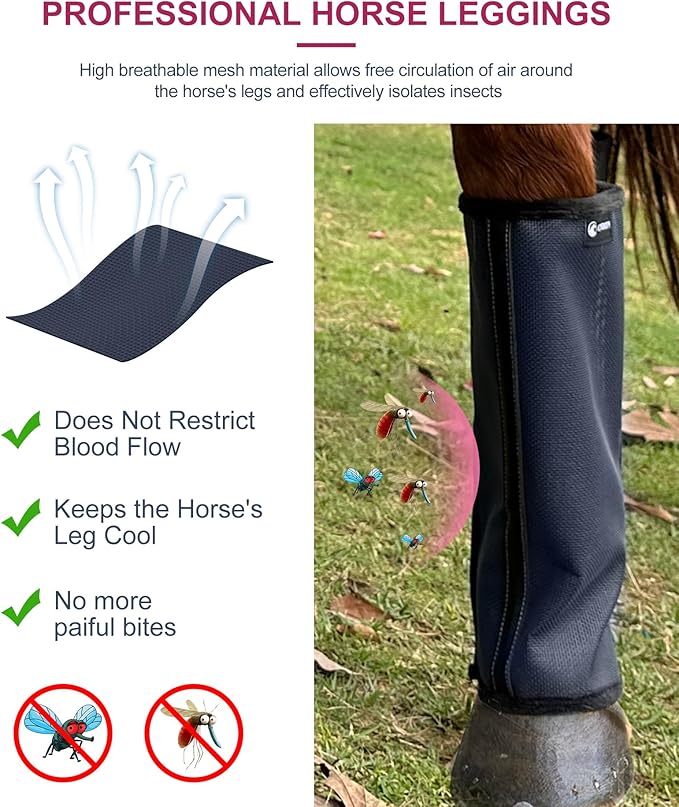 Horse Fly Boots Set of 4 - Upgrade Mesh Horse Leggins with Leather Frame, Leg Fly Protection (Medium, Pink)