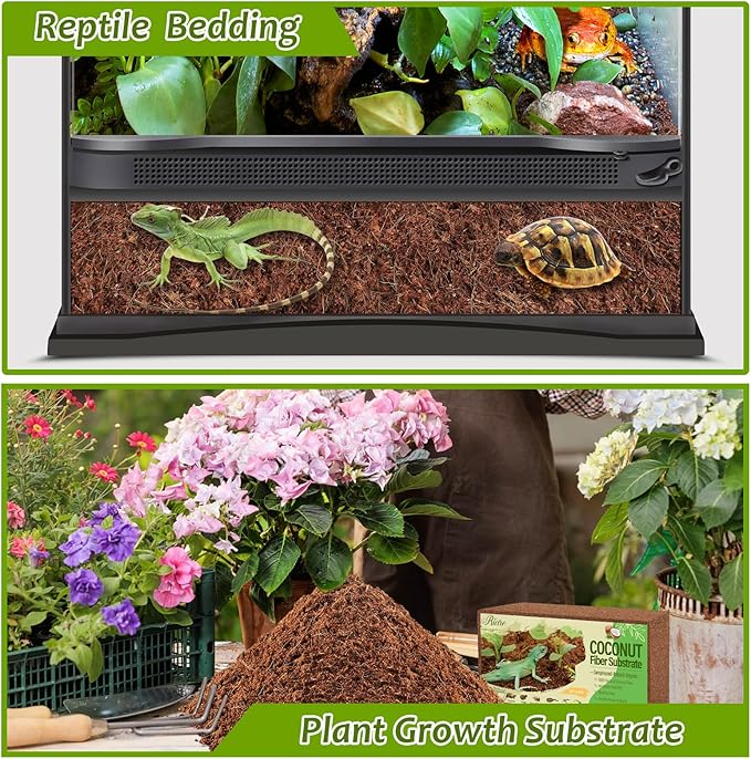 Riare 4 Pack Natural Coconut Fiber Substrate for Reptile- Premium Compressed Coconut Husk Terrarium Bedding for Reptile, Tortoise, Frogs, Snakes Hermit Crabs, Burrowing Animals