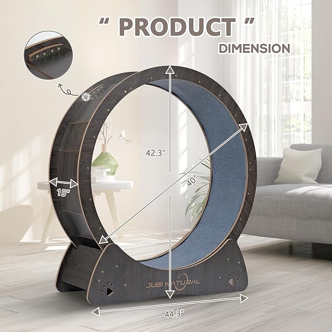 Cat Exercise Wheel, 40" Cat Running Wheel for Indoor Cats with Quiet Carpeted Runway, Cats Treadmill Wheels with Locking Mechanism, Cat's Weight Loss and Health - Black
