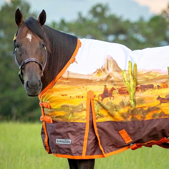 Jeffers Expression 1200 Denier Standard Neck Turnout Sheet, Cattle Drive, 72"- Waterproof, Breathable Horse Sheet with 0g Polyfill, No Insulation, Ideal Protection for Wind & Rain, Lightweight