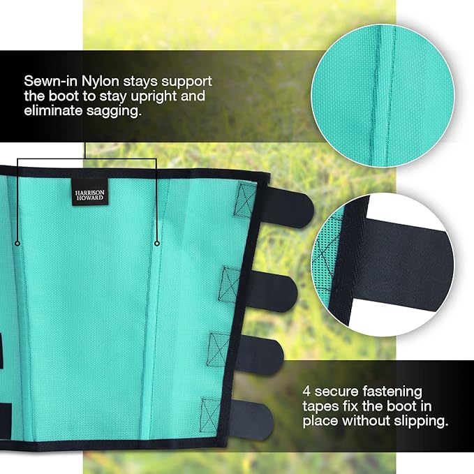 Harrison Howard Loose Fitting Fly Boots UV-Protective Extra Tough Mesh Ventilated Four Fasteners Stay-on Design Protect Horse Legs & Stomp-Reducing Set of 4 Mint Medium